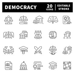 Democracy icons set. Democracy vector icons in line style