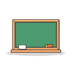 Green Chalkboard with Chalk and Eraser for School, Education, Teaching Concept