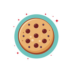 Fototapeta premium Delicious Chocolate Chip Cookie Cartoon Illustration with Red Stars and Mint Green Border