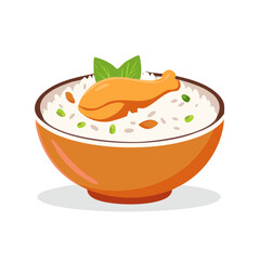Delicious Chicken and Rice Bowl with Green Garnish, Fresh Appetizing Meal