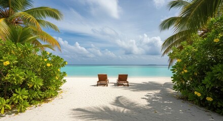 Tropical Paradise Beach With Two Empty Chairs