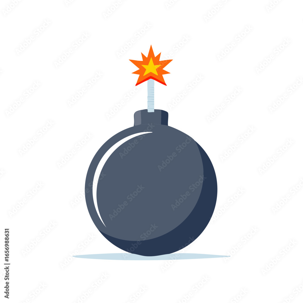 Poster Round Bomb with Lit Fuse and Sparkles on White Background Indicates Explosive Danger
