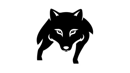 A stylized black wolf facing forward with a focused gaze on a white background illustration art