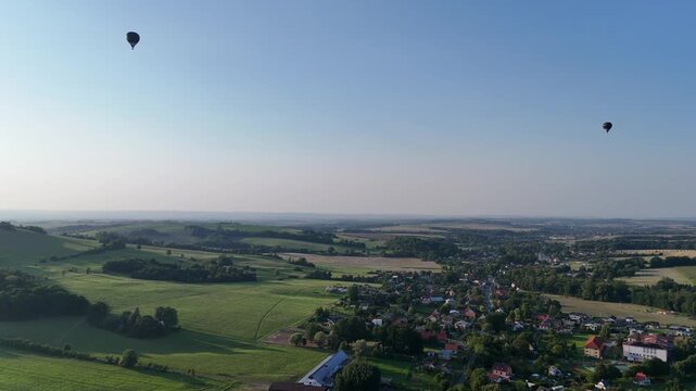 Aerial drone view of Hukvaldy Castle and surrounding nature, Czech Republic