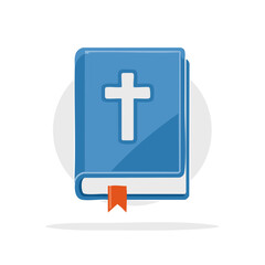 Fototapeta premium Blue book illustration with cross and red bookmark, symbolic representation