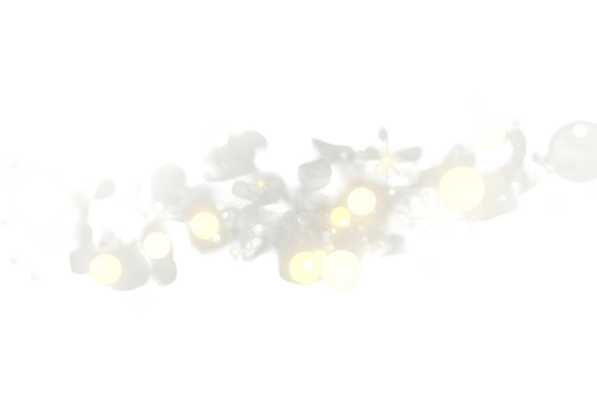 A cluster of white and gold bokeh lights against a White background with pixelated edges forming shapes on transparent background