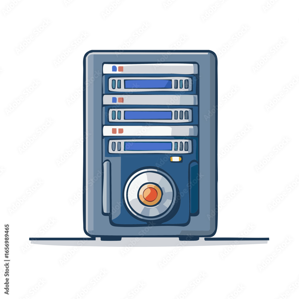 Poster central server rack illustration depicting data storage and networking