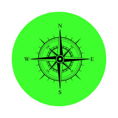 Vintage compass rose on a bright green circle background