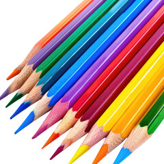 Fototapeta premium and keyword list based on the image.. Colored Pencils Lined Up at an Angle, Multicolored Set, Close Up.