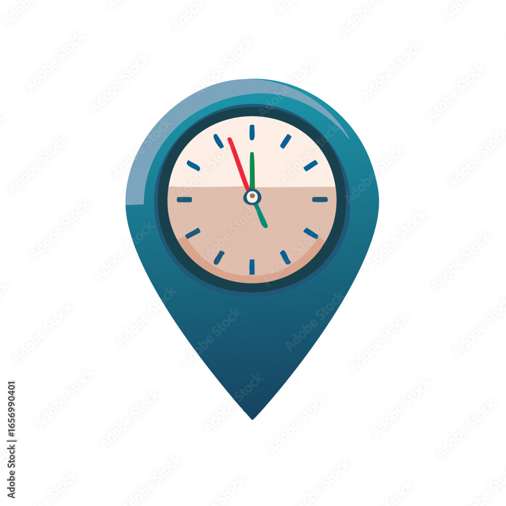Poster clock inside navigation pointer flat vector illustration time location concept