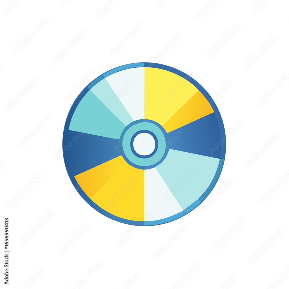 Poster Circular icon graphic in blue yellow and white featuring segments and a center hole for use in design projects