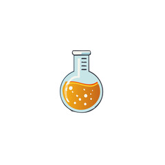 Cartoon Illustration of Round Bottom Flask with Bubbles and Liquid for Science Education