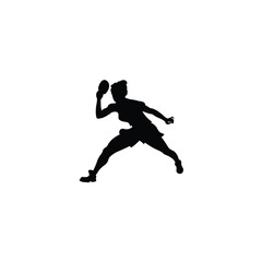 Table tennis player, isolated vector silhouette with distortion effect. Woman playing ping pong. Sports clipart
