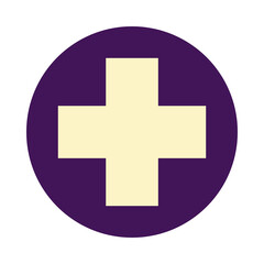 Simple cream cross inside a purple circle icon