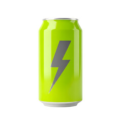 Green energy drink can with lightning bolt logo isolated on transparent background