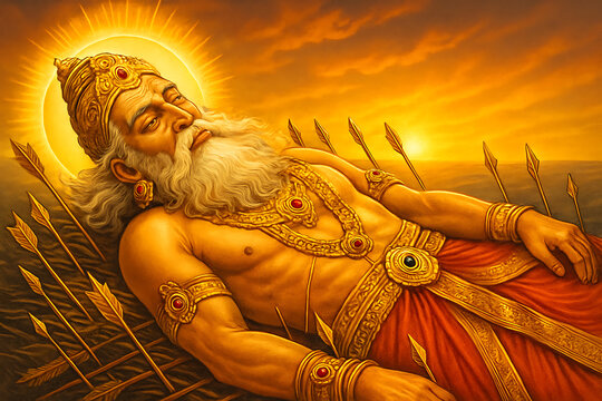 Bhishma's Sunset Rest The Great Patriarch Lies on a Bed of Arrows