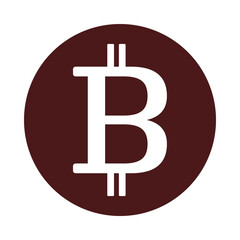 Bitcoin cryptocurrency symbol isolated on dark red circle background
