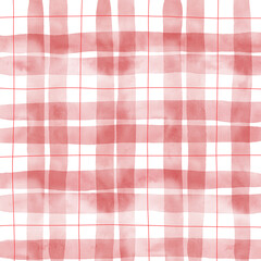 Red Plaid Gingham Check Hand Drawn Background Pattern Overlay