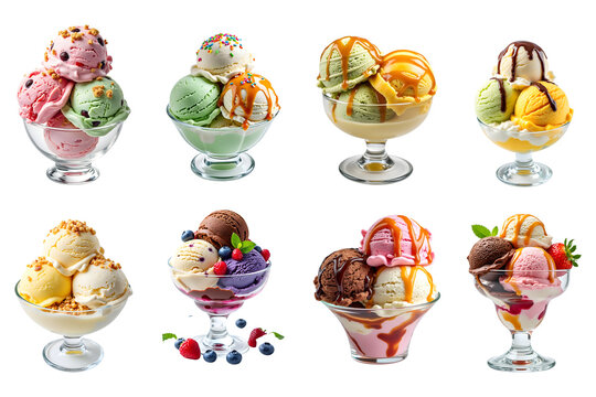 Delicious Ice Cream Sundaes in Glass Bowls, Ice Cream PNG Collection