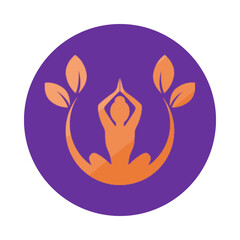Yoga meditation and wellness symbol with leaves and crescent moon