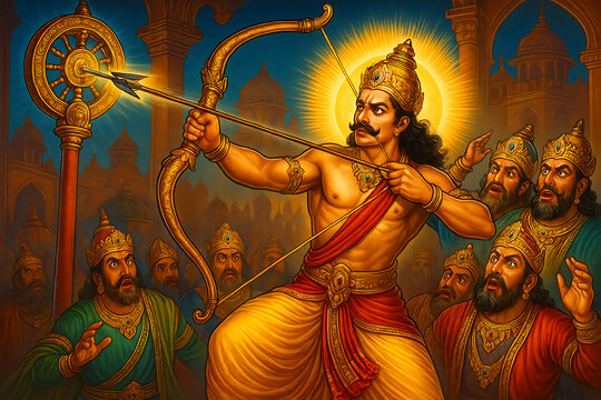 Arjuna's Moment of Triumph The Epic Archer Hits the Spinning Fish Eye