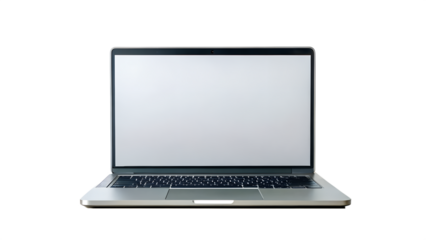Modern laptop with blank screen isolated on transparent background for mockup and presentation use