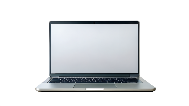 Modern laptop with blank screen isolated on transparent background for mockup and presentation use