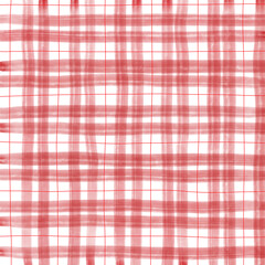 Red Plaid Gingham Check Hand Drawn Background Pattern Overlay