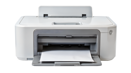 A white printer isolated on transparent background, a common office machine used for printing documents and images