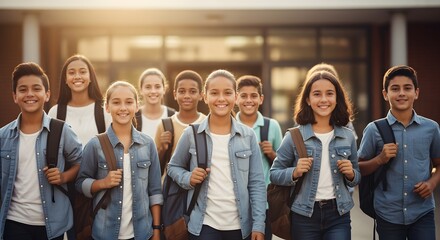 Happy Diverse Students Smiling at School