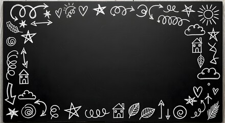 Black Chalkboard with White Chalk Doodle Frame