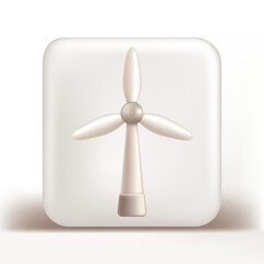 3D icon of wind turbine in light gray tones, clean eco design representing renewable energy, sustainability, and healthcare.