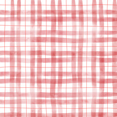 Red Plaid Gingham Check Hand Drawn Background Pattern Overlay