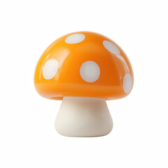 Fototapeta premium 3D cute mushroom with chubby rounded orange cap and white polka dots, glossy cartoon design isolated on transparent background
