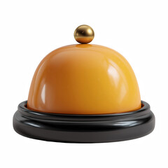 3D service bell with rounded golden orange top and black base, cute chubby glossy design isolated on transparent background