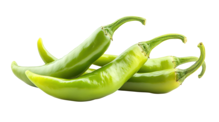 Green Chili Peppers Grouping isolated on a Transparent Background