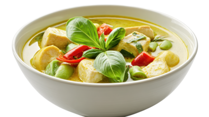 Green Curry with Tofu and Vegetables in White Bowl