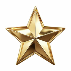 3D golden star with shiny metallic surface and five pointed shape, glossy decorative symbol design isolated on transparent background
