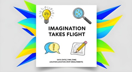 Creative Imagination Concept with Hand Drawn Icons and Abstract Shapes
