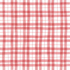 Red Plaid Gingham Check Hand Drawn Background Pattern Overlay