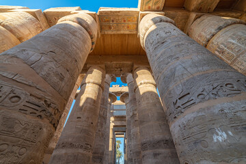 Columns of Great Hypostyle Hall in Karnak Temple Complex, UNESCO World Heritage Site, Luxor, Egypt.