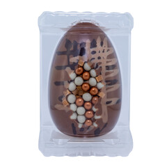 Chocolate egg in a package, easter decoration. The isolation is on a transparent background in the PNG format.