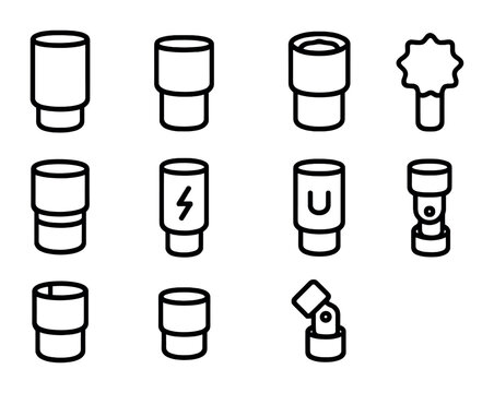 Socket Types Grid. Outline icon set of socket set types: deep socket, shallow socket, hex socket, spline