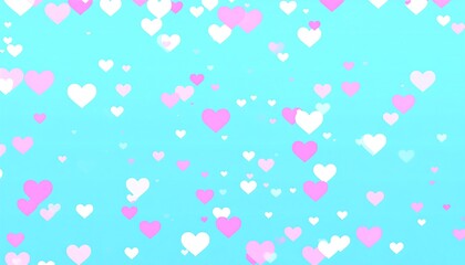 A vibrant background of many small hearts in shades of pink and white, scattered against a light turquoise backdrop.