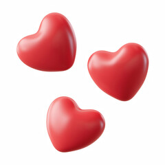 Fototapeta premium Three red cartoon hearts isolated on white background