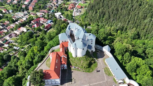 Aerial drone view of Ľupča Castle, Slovakia