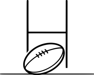 Rugby Ball with Goalposts Silhouette Vector, Minimal Black Icon for Sports, Team and Athletic Design