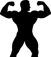 Fototapeta premium Bodybuilder Flexing Muscles Icon Flat Black Stroke Silhouette Fitness Gym Workout Branding Illustration