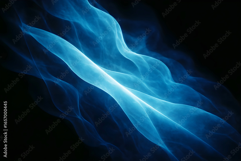 Poster abstract glowing blue light trails creating a futuristic digital data flow science technology concep