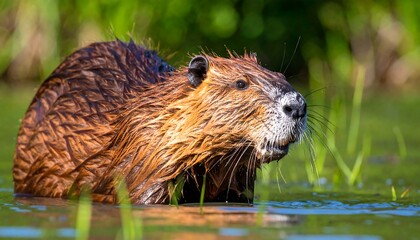 Wet rodent in shallow water